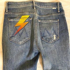 MOTHER Denim - The Stunner Ankle Step Fray Jean Lightening Bolt - Size 25